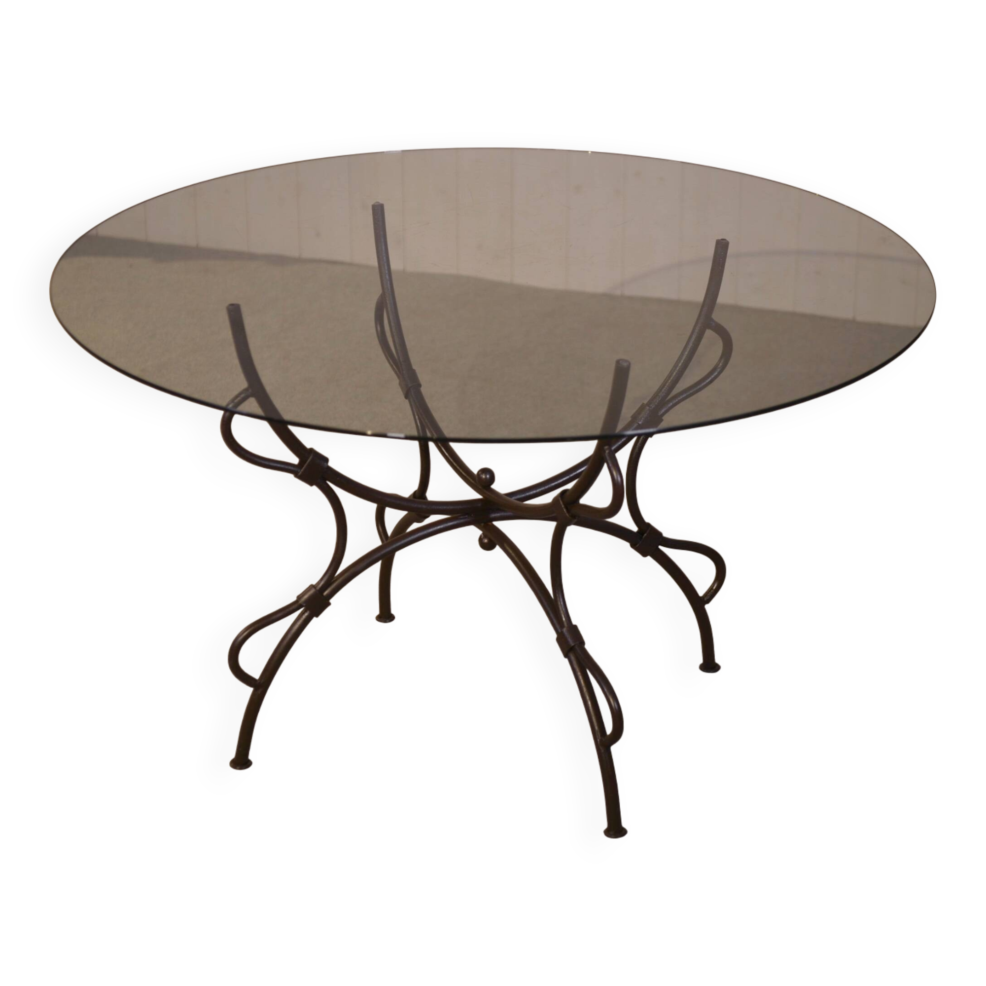Table piètement en fer forgé pliant et plateau en verre intérieur/extérieur