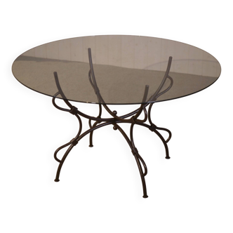Table piètement en fer forgé pliant et plateau en verre intérieur/extérieur