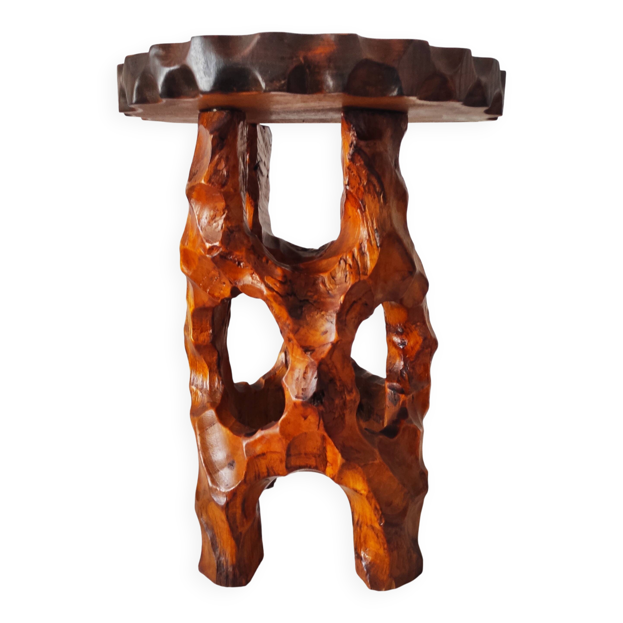 Biomorphic stool in carved wood – Vintage organic work from the 1960s.