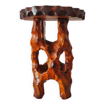 Biomorphic stool in carved wood – Vintage organic work from the 1960s.