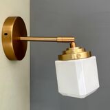 Vintage art deco globe wall lamp in white opaline