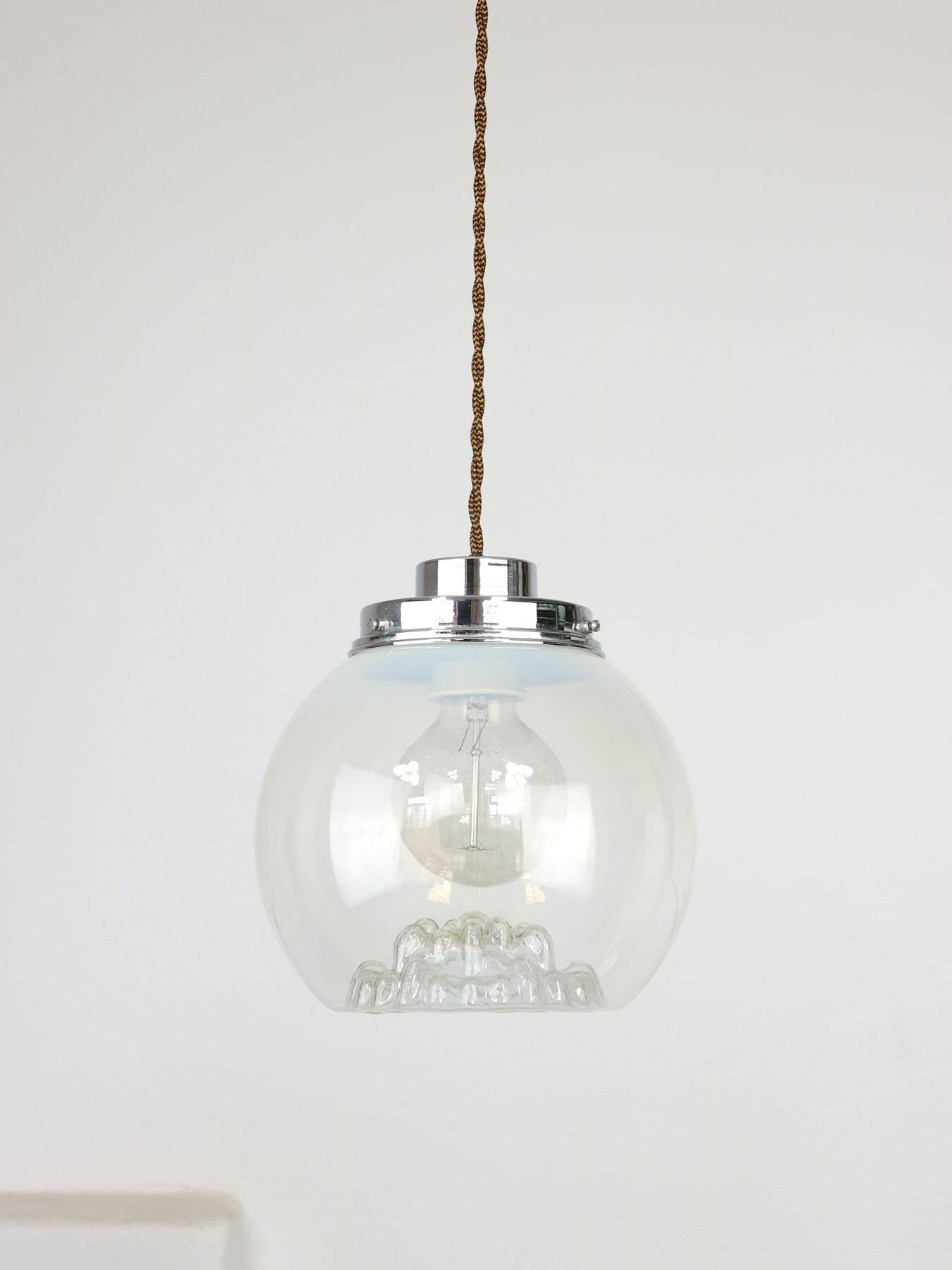 Suspension mid-century en chrome et verre de murano, italie
