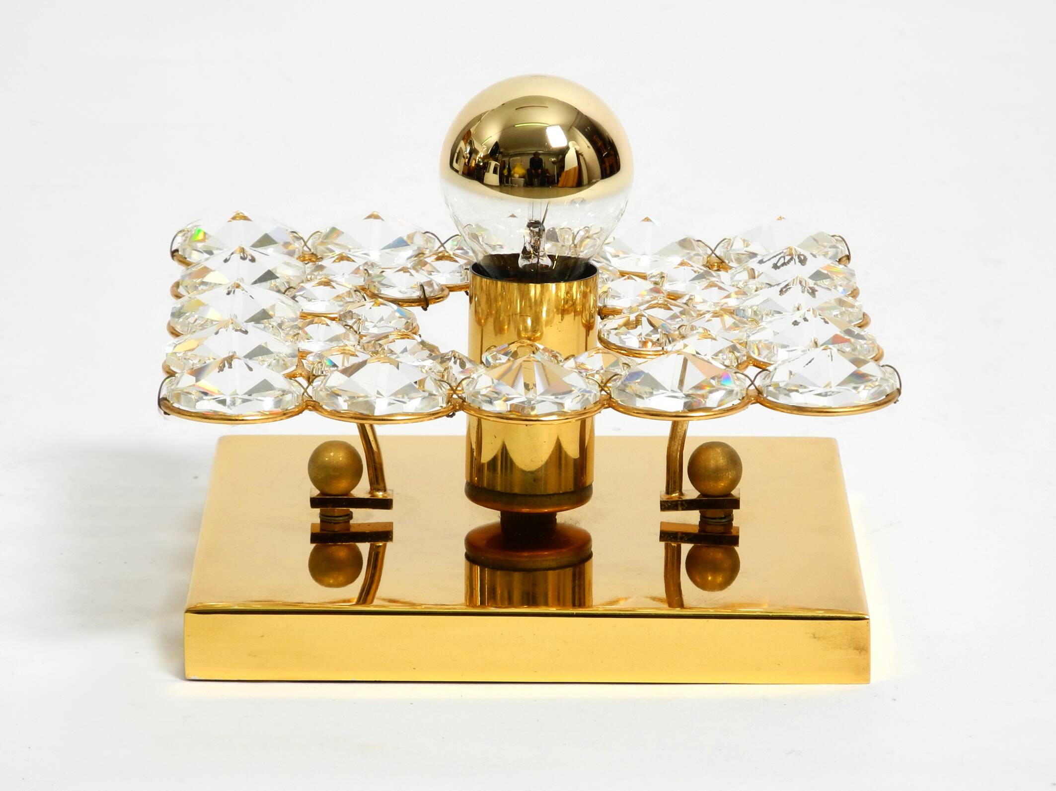 Small 70s Palwa brass ceiling or wall lamp with faceted crystal stones