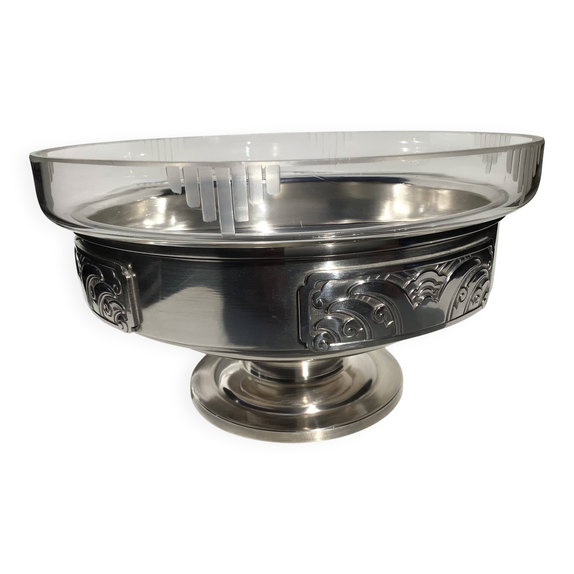 Coupe art déco métal argenté et verre taillé
