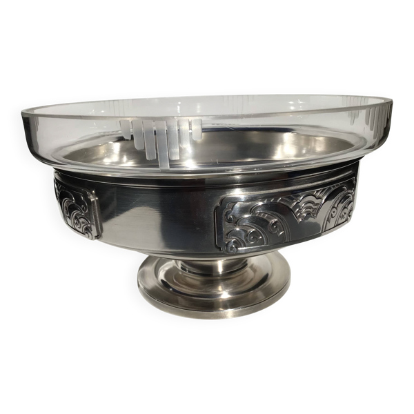 Coupe art déco métal argenté et verre taillé