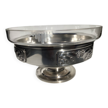 Art Deco silver-plated metal and cut glass bowl