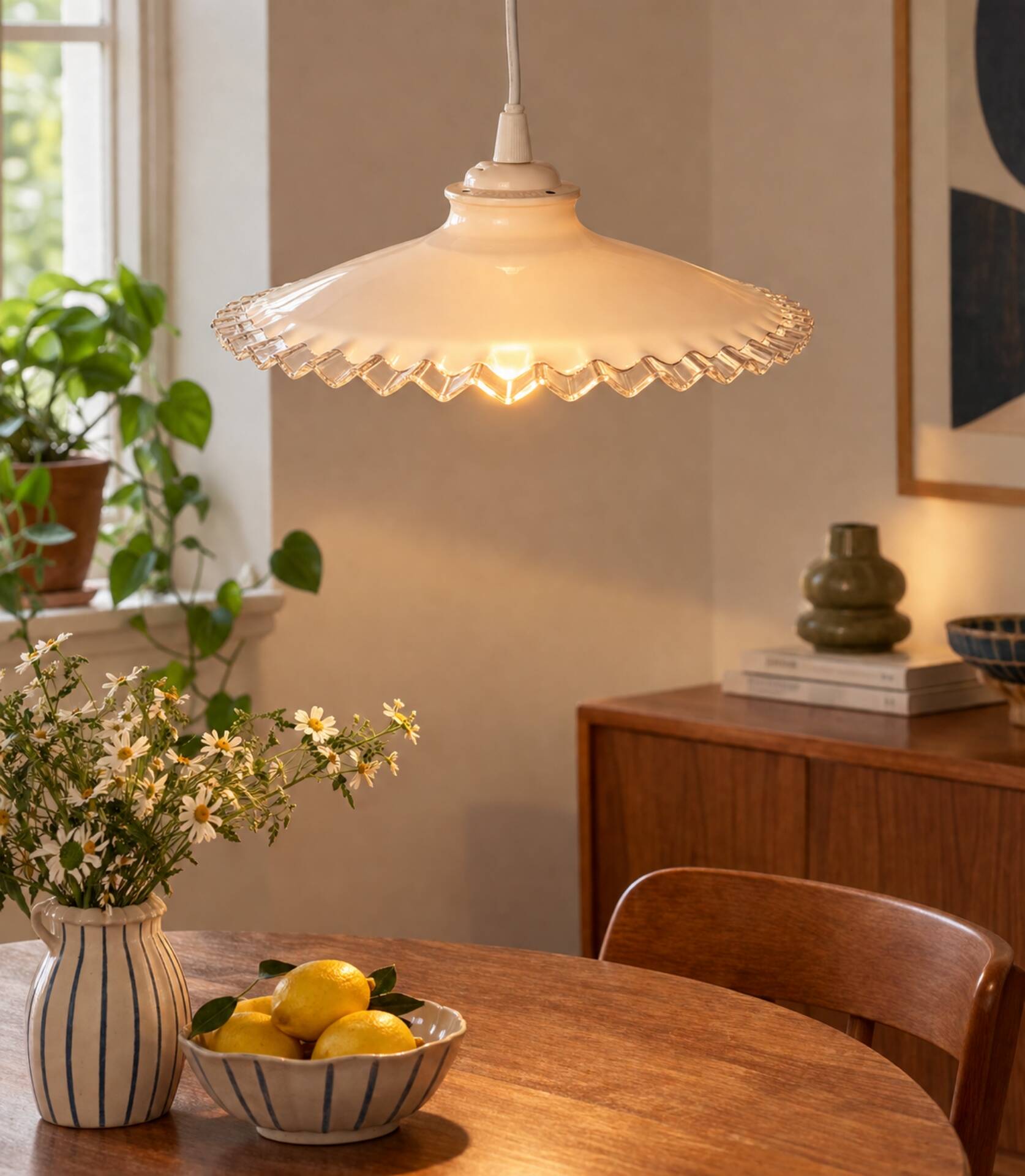 Suspension in pleated opaline