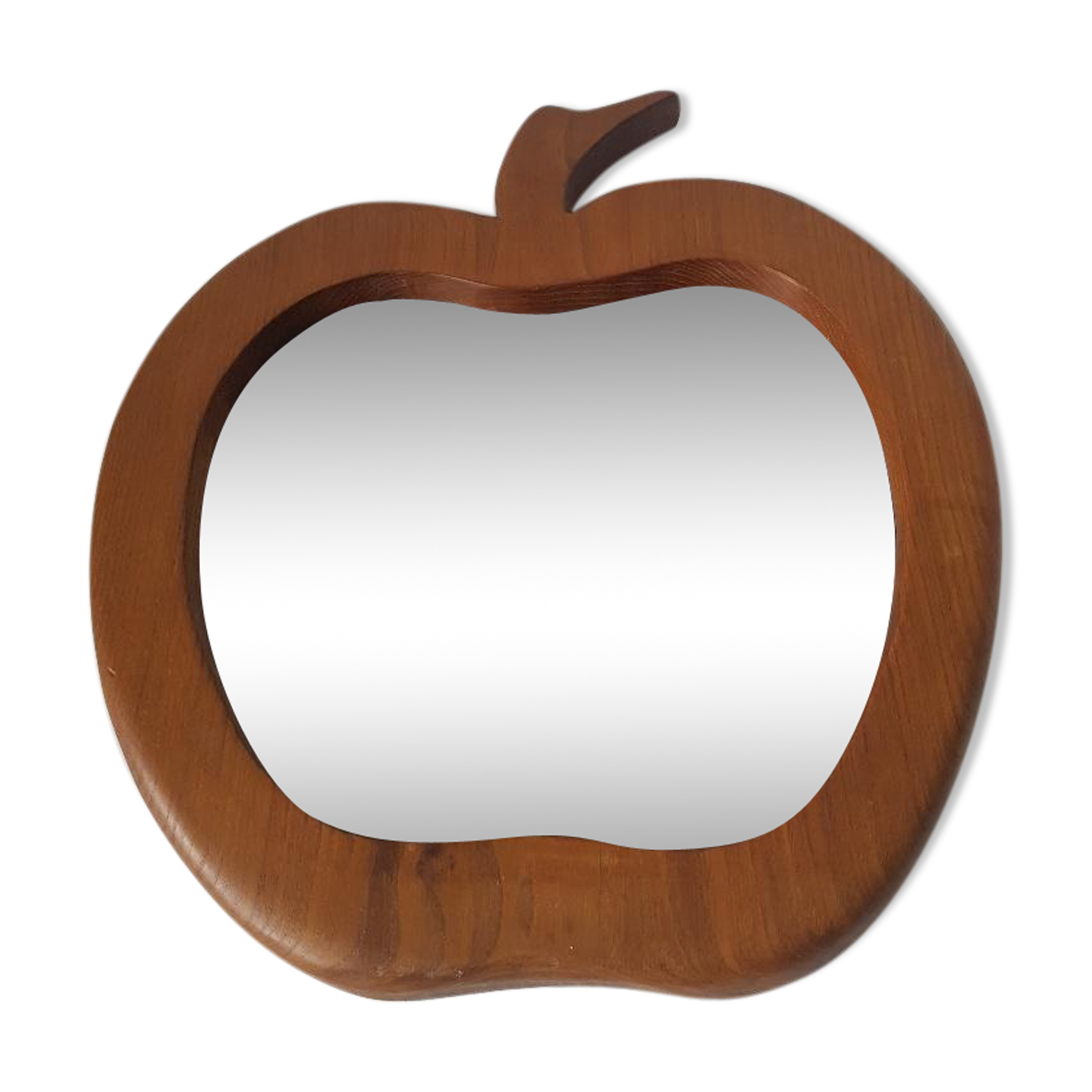 Apple shaped wooden mirror, design 70's, 55x60cm