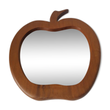 Miroir bois forme pomme, design années 70, 55x60cm