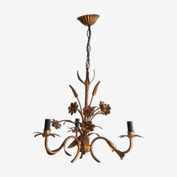 Gold metal chandelier with ear of wheat decor