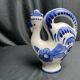 Pitcher bottle hen earthenware white blue USSR 20th century