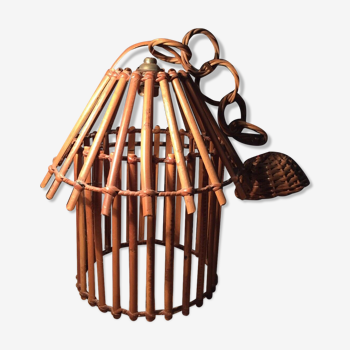 Rattan cage suspension lamp