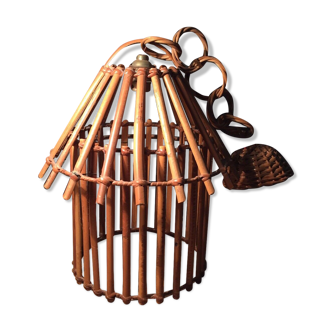 Rattan cage suspension lamp