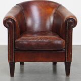 Sheepskin Leather Club Chair in a Cognac Tone
