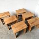 Set of six solid walnut stools, mountain style, circa 1960