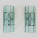 Pair of Italian Veca wall lamps in bluish glass, chrome, double lights