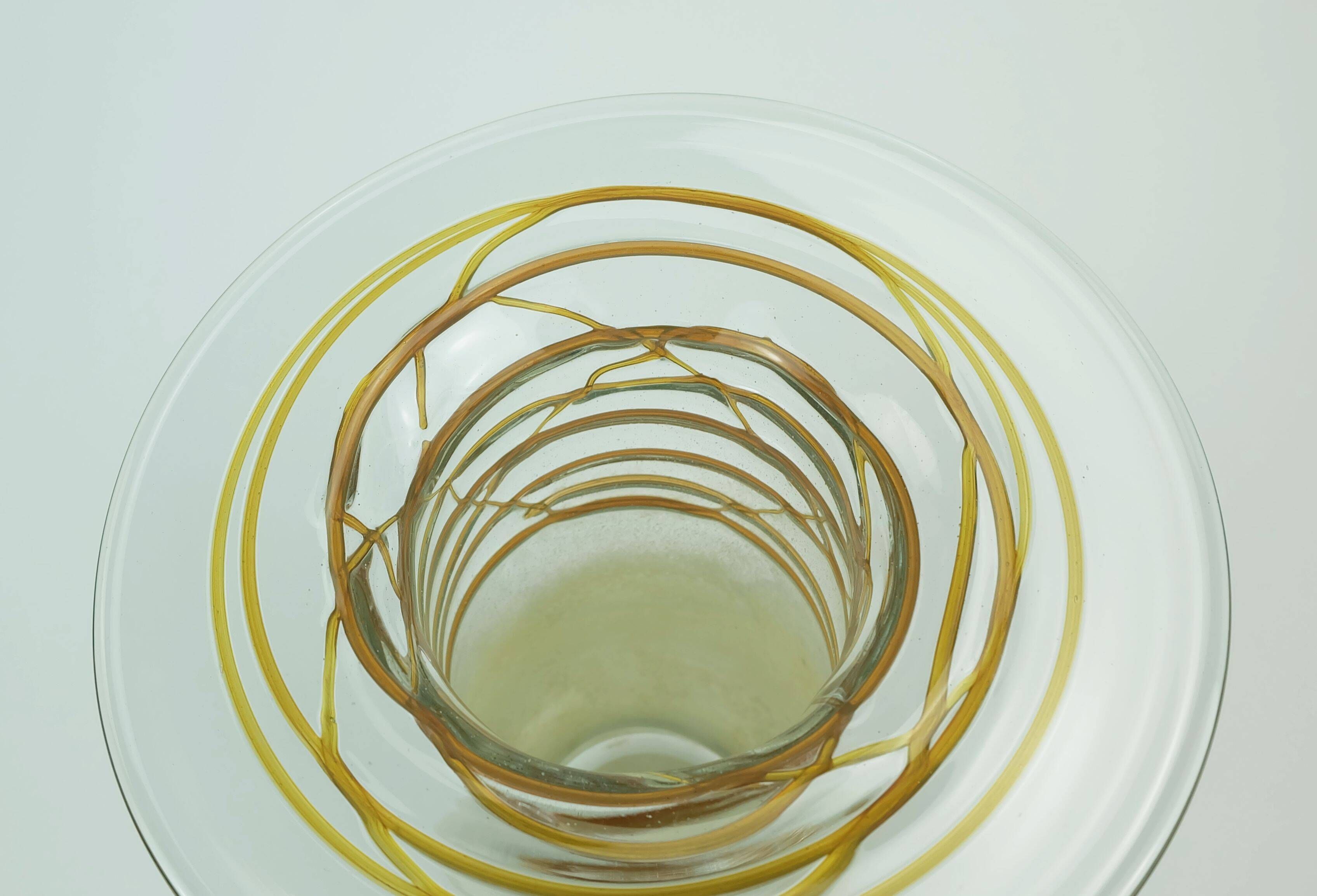 Beautifully designed large vase glass vase glashuette m. polczer rough glass melted glass threads