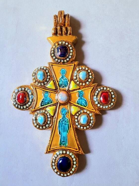 Pendentif Croix Religieuse Vintage En Métal émaillé - Reliquaire - Occasion