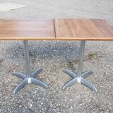 Foldable bistro table with teak top and aluminum base