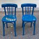 2 blue bistro chairs in curved solid wood