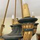 Empire style chandelier with four lights in sheet metal, bronze with patina and gilding