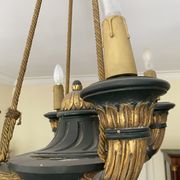 Empire style chandelier with four lights in sheet metal, bronze with patina and gilding