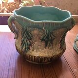 Pair of pot cache in barbotine earthenware