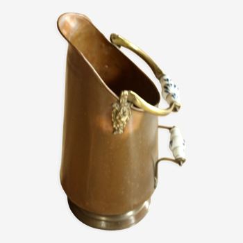 Copper and brass umbrella stand with porcelain handles, vintage from the 1970s