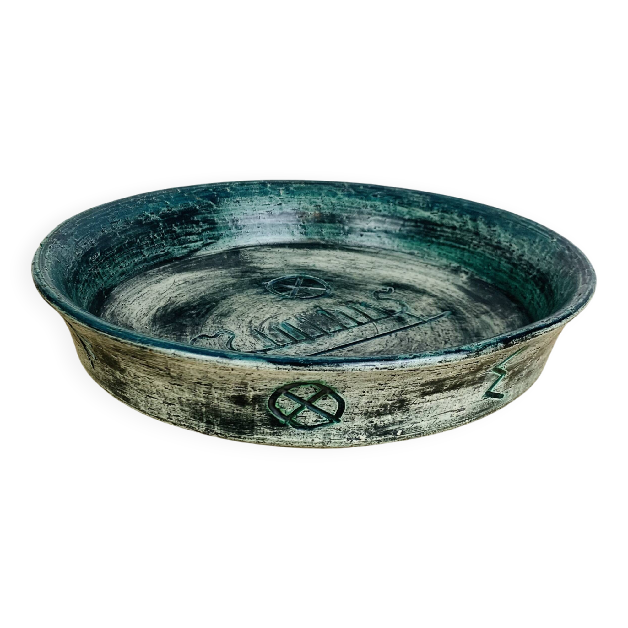 Round blue ceramic dish signed Arol Norway