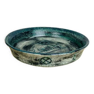Round blue ceramic dish signed Arol Norway