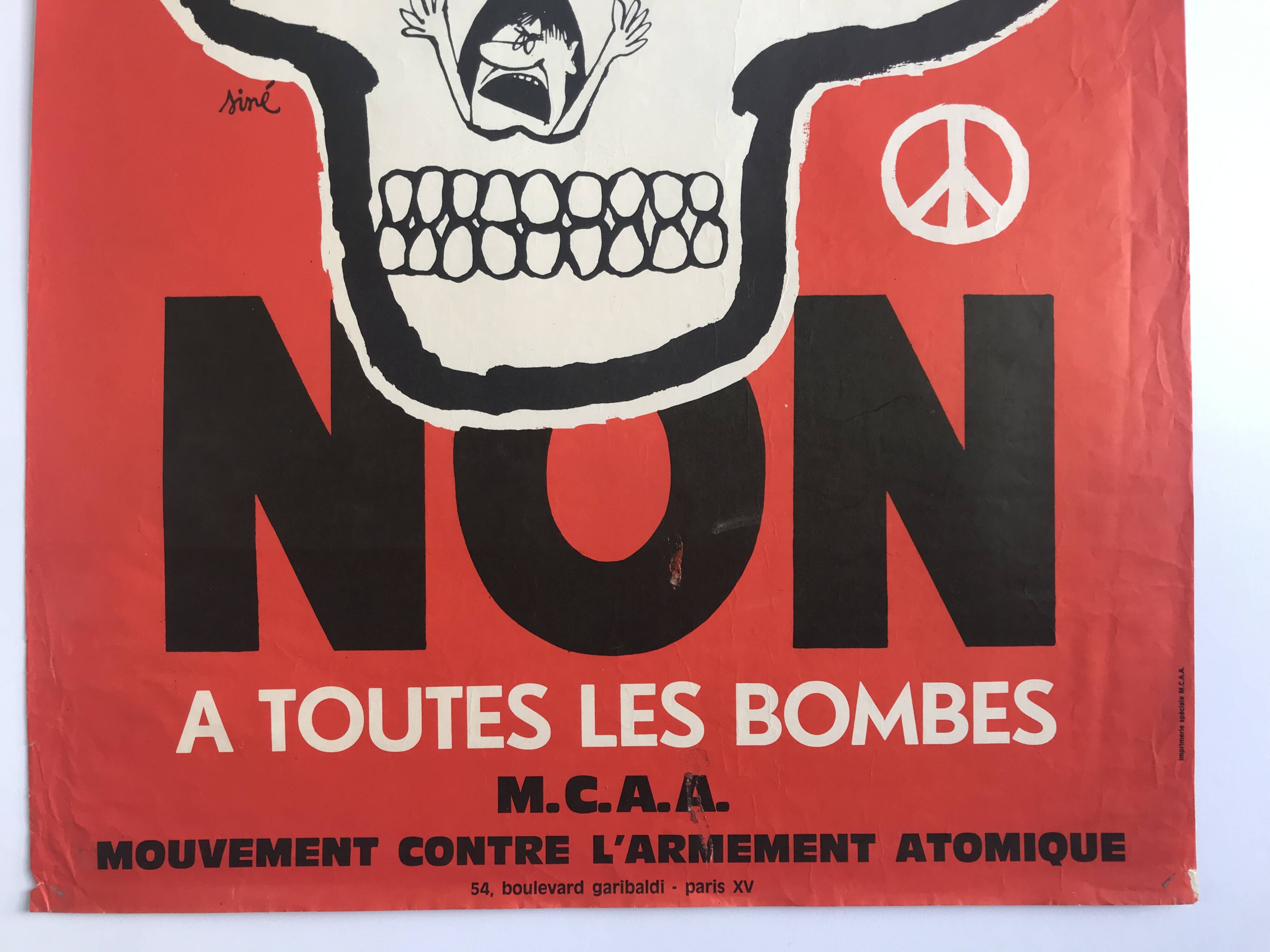 Siné, no to all bombs / mcaa, 1963-68. original duotone poster