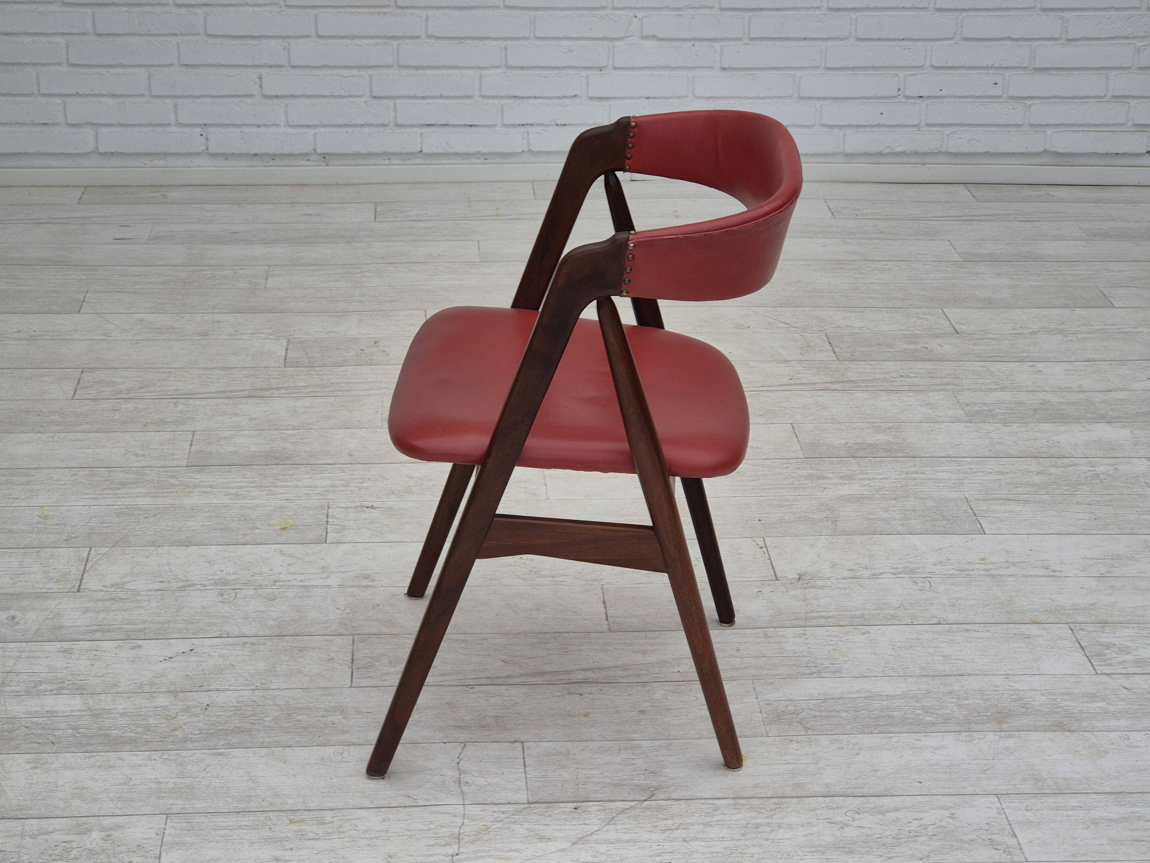 1960s, Danish chair by Farstrup, original condition, solid teak wood, leather.