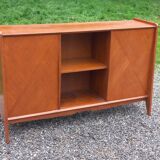 Enfilade vintage en chêne doré portes coulissantes pieds compas 1950