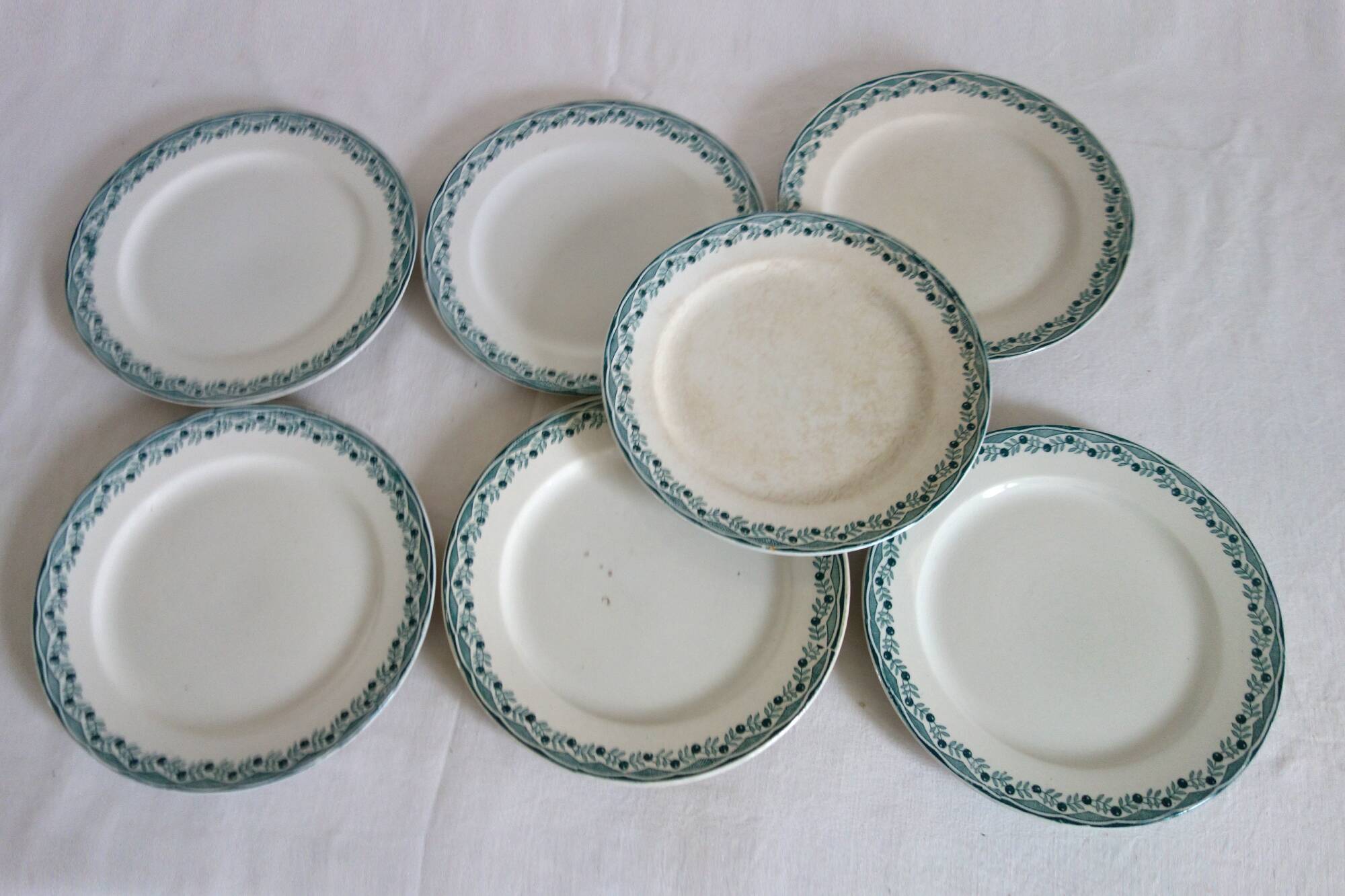 7 old Sarreguemines Orléans dessert plates