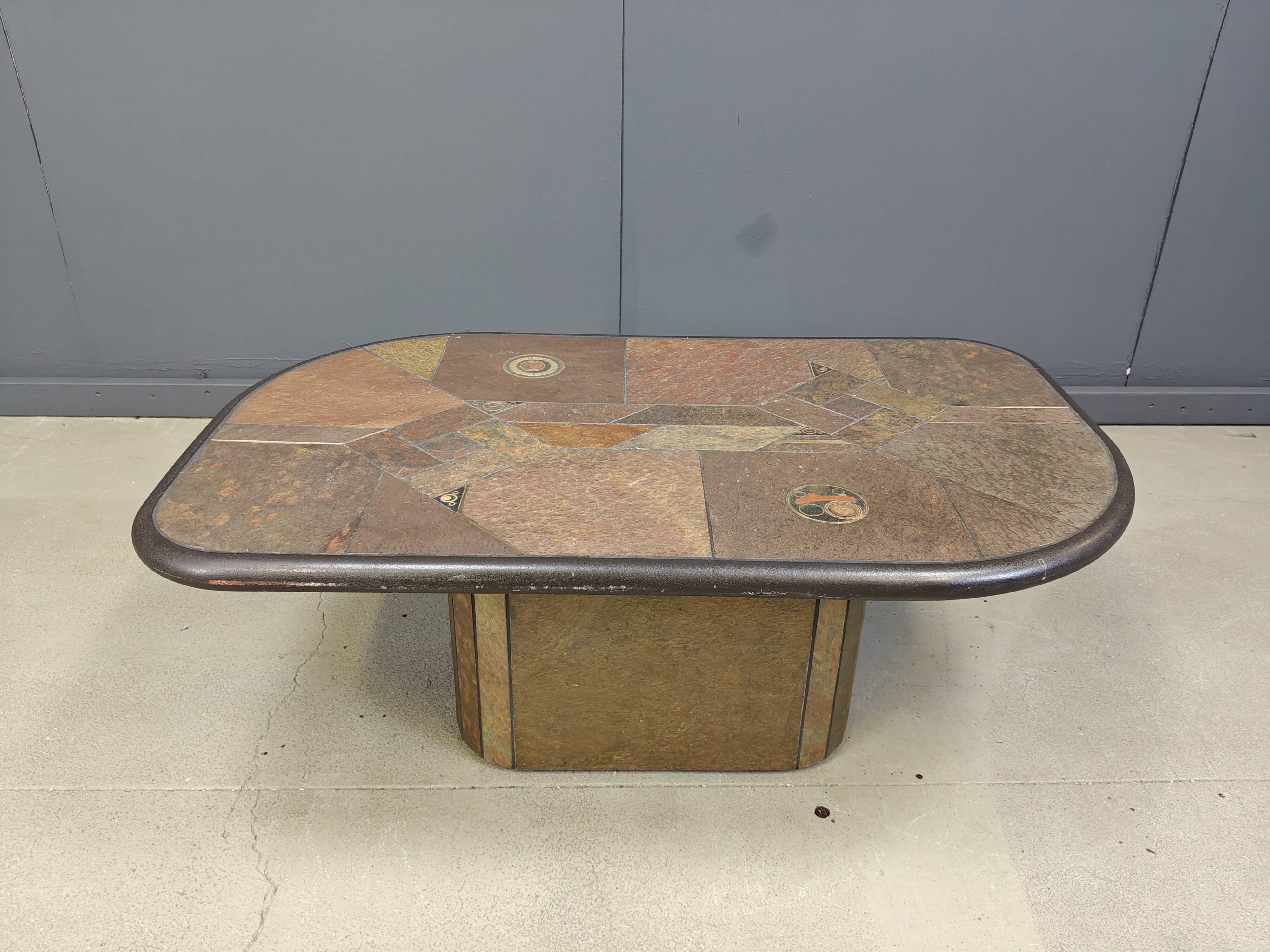 Brutalist slate stone coffee table, 1980s