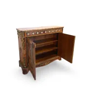 An antique French Louis XVI-style marble-top side cabinet