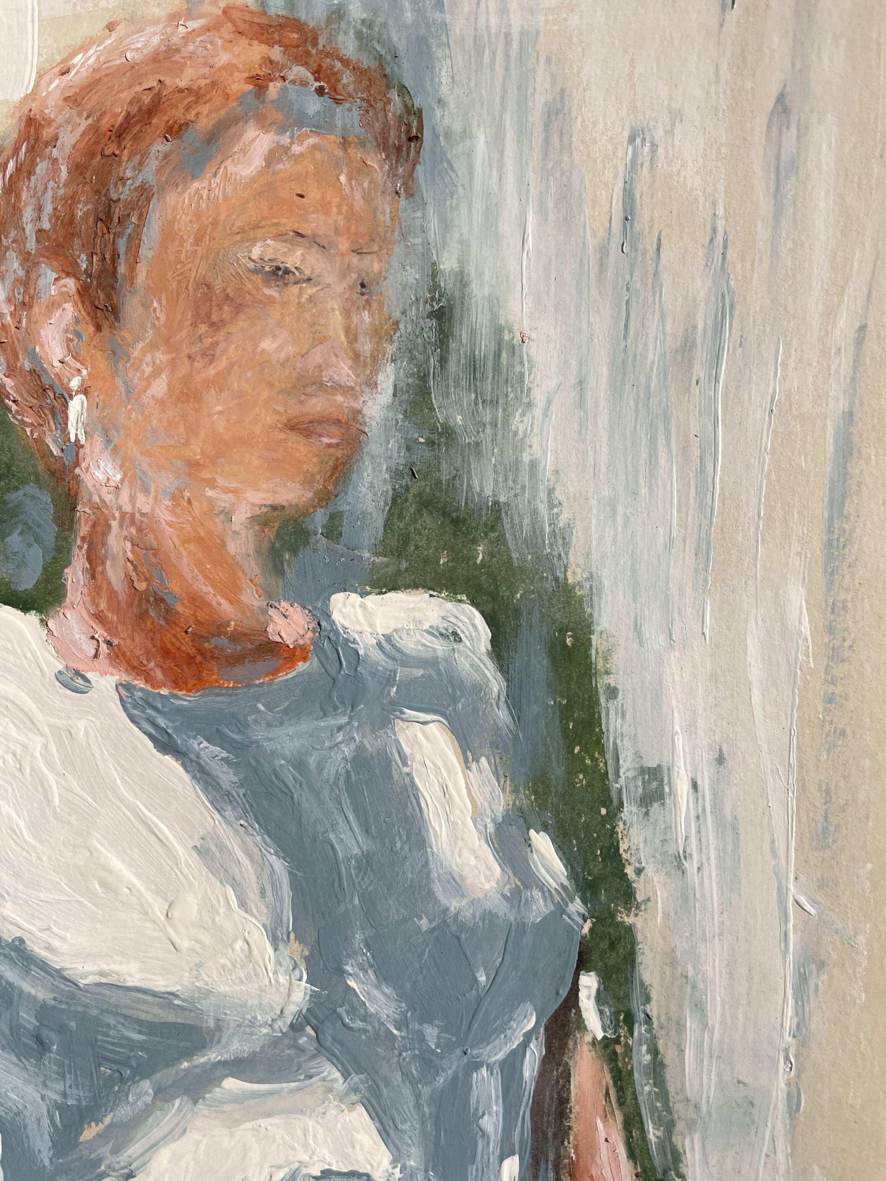 Painting signed pastel female portrait “light in the garden”