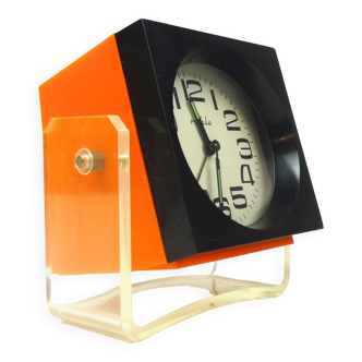 Space age orange & lucite dsk clock by Ruhla