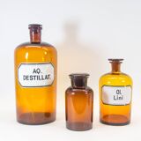 Bouteilles d'apothicaire vintage | ensemble de 3 | Bouteilles XL | millésime des années 30