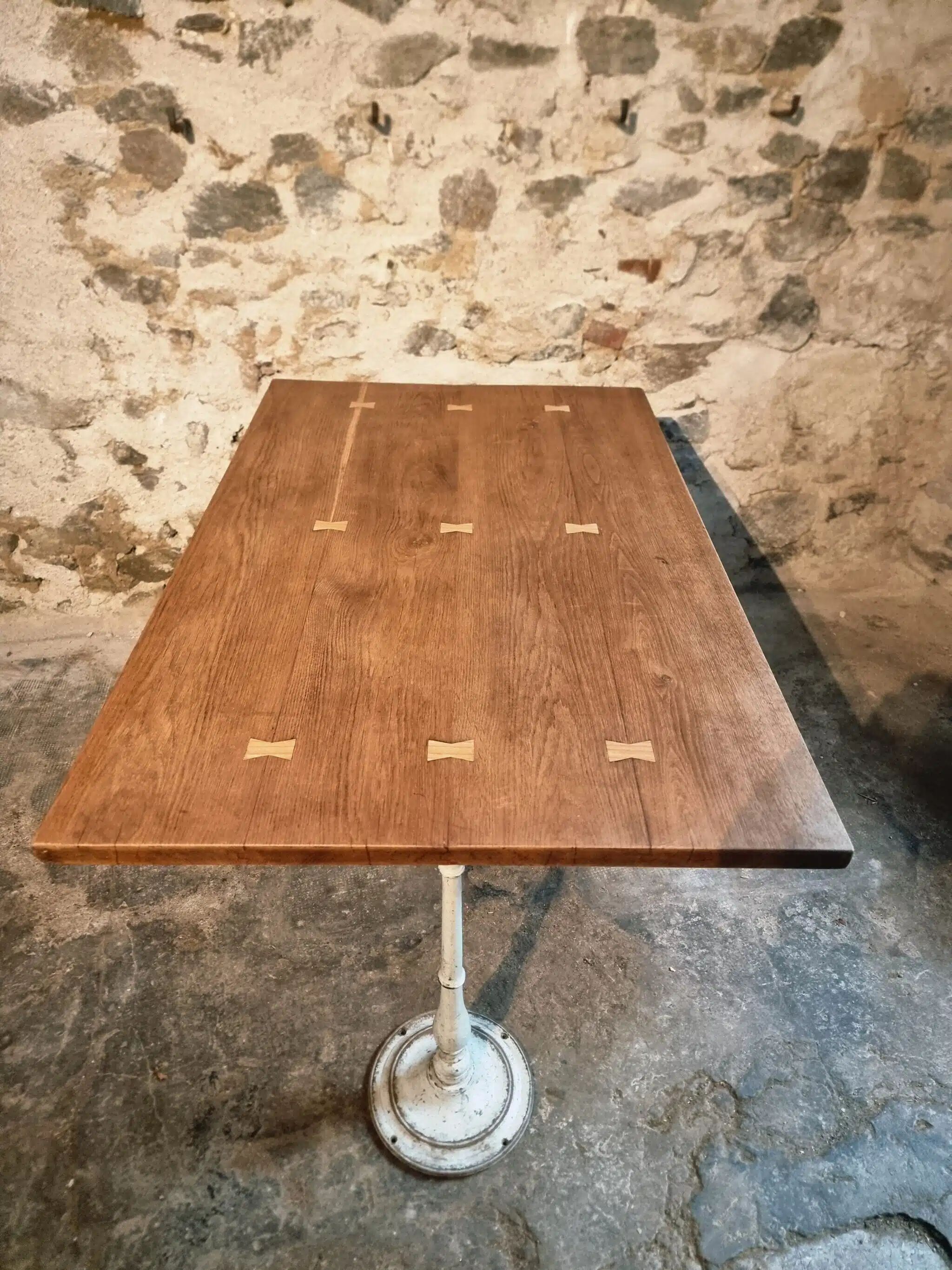 Vintage French table – oak top and cast iron legs (130 cm)