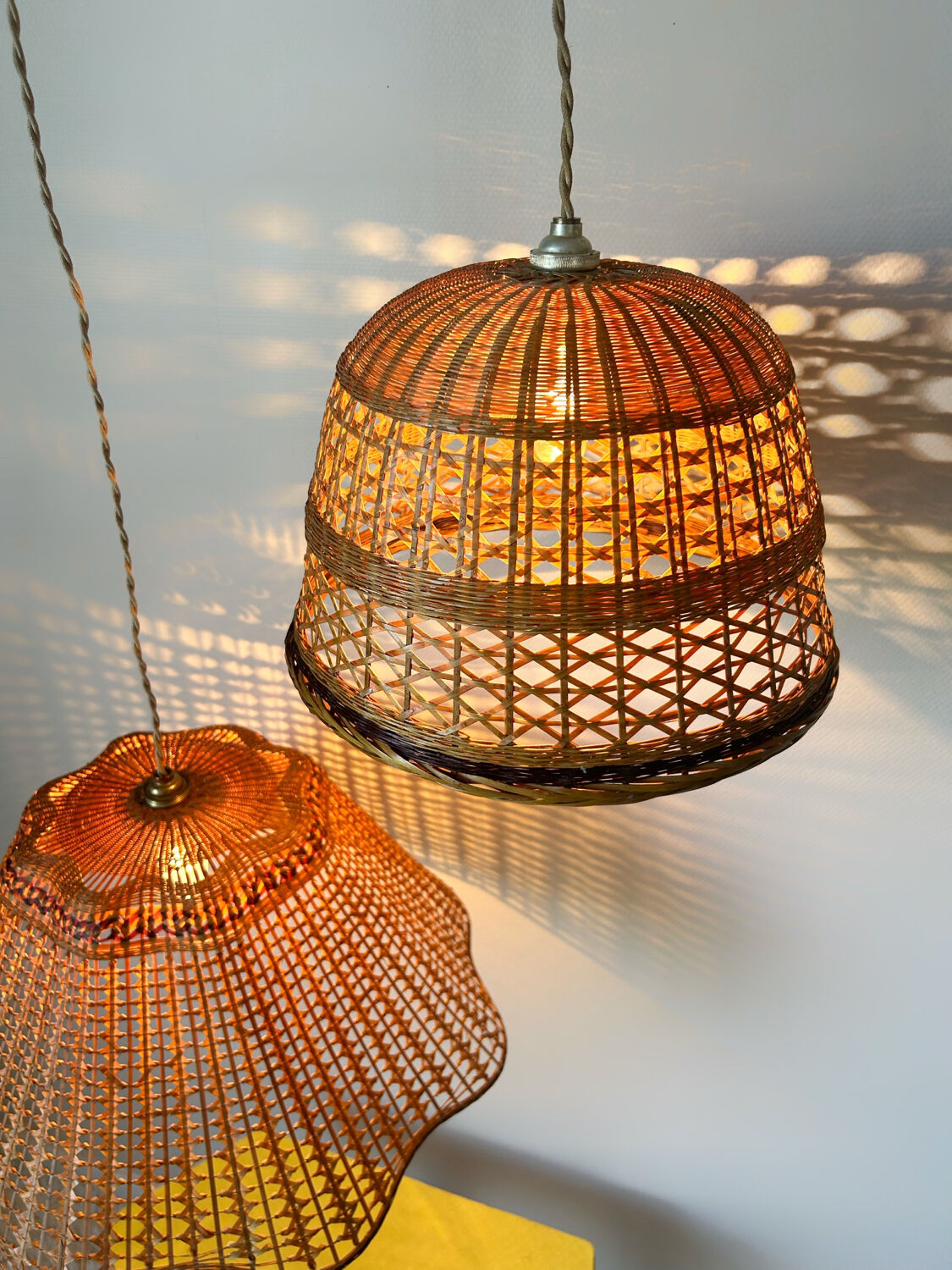 60s rattan chandeliers (X2)