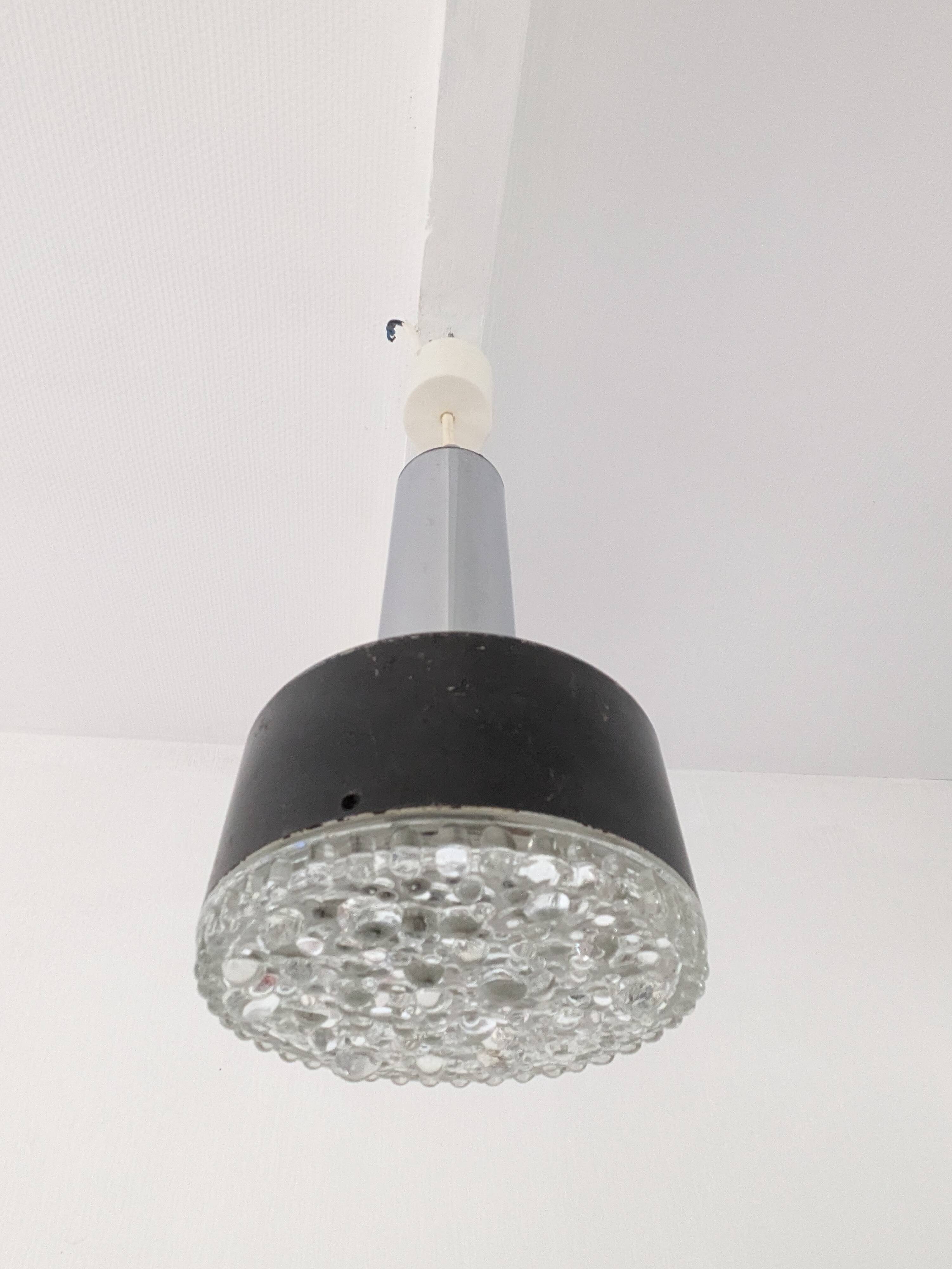 Metal and bubbled glass pendant light, Staff design, 1970s