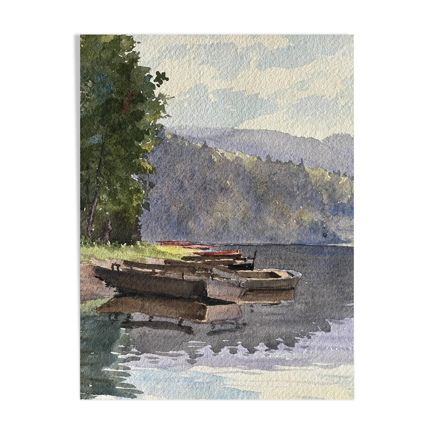 Watercolor painting by G. GIRARDOT (1856-1914) Lake Chevillon dated 1903