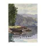 Watercolor painting by G. GIRARDOT (1856-1914) Lake Chevillon dated 1903