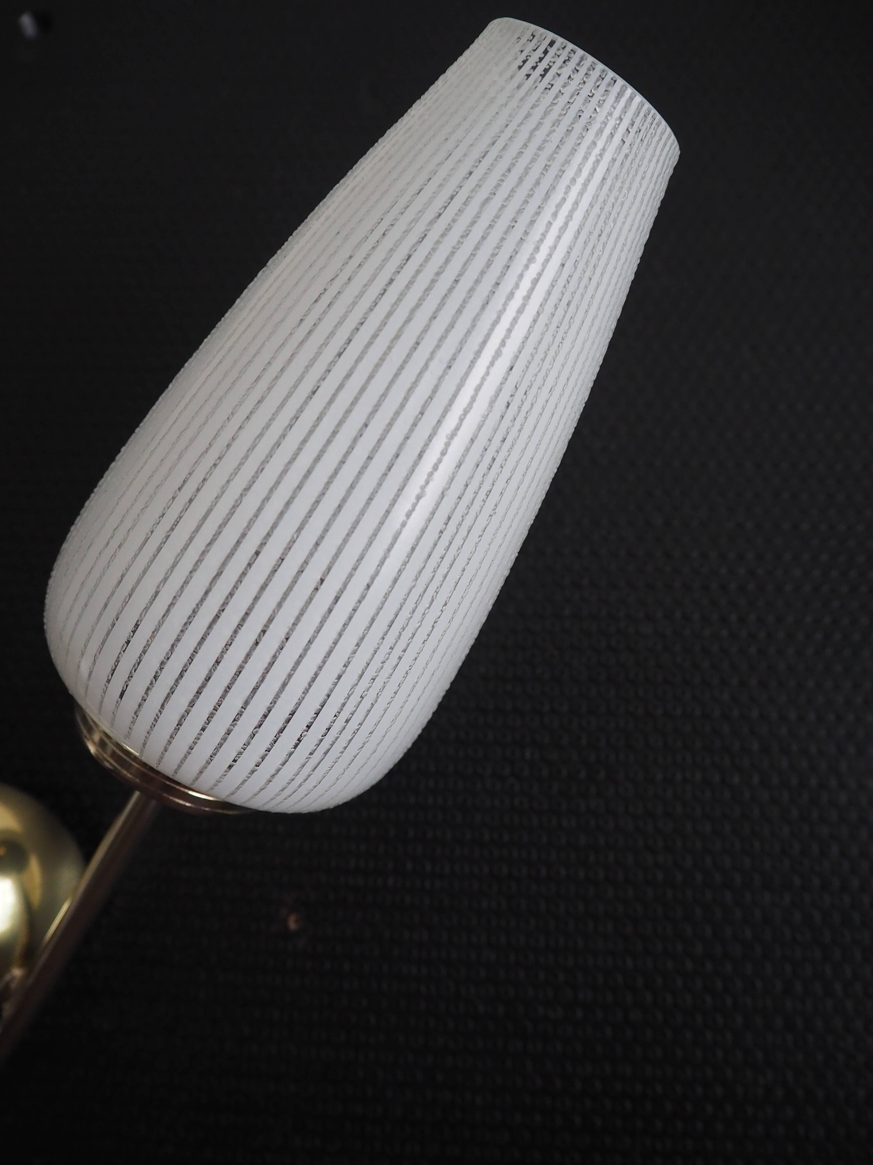 Double brass wall lamp from the 1960s - White glass globe