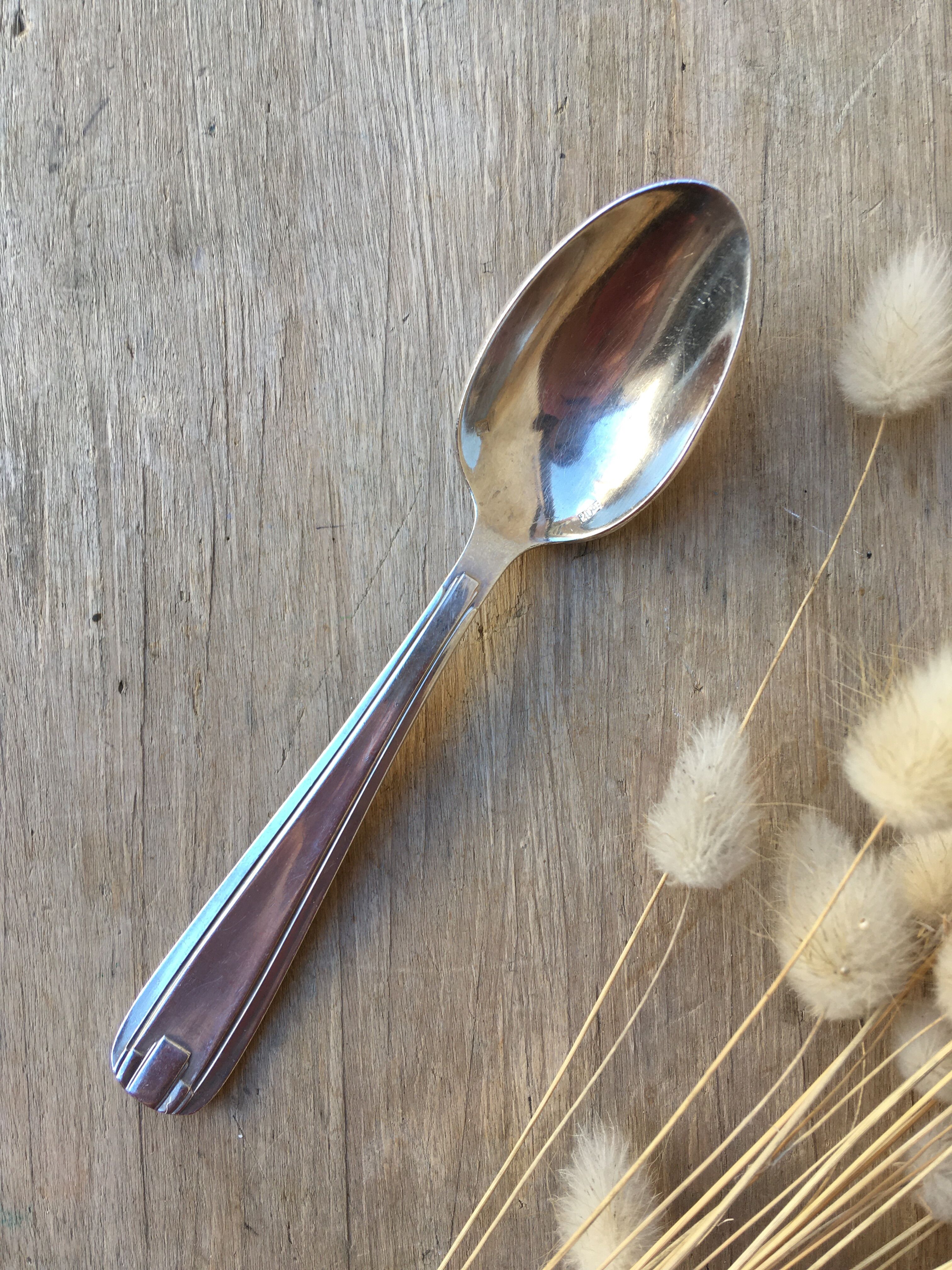 10 silver metal spoons art deco style