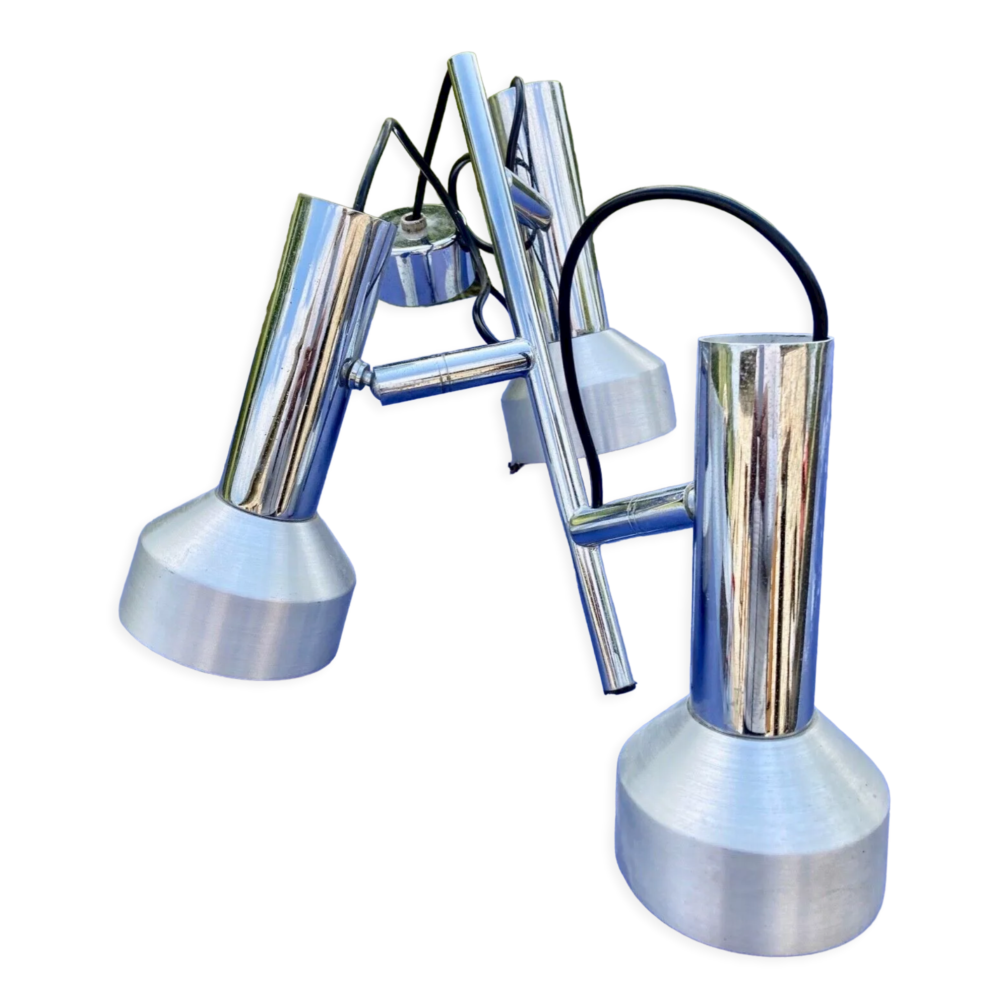 Chandelier ceiling lamp suspension 3 spots aluminum  1970