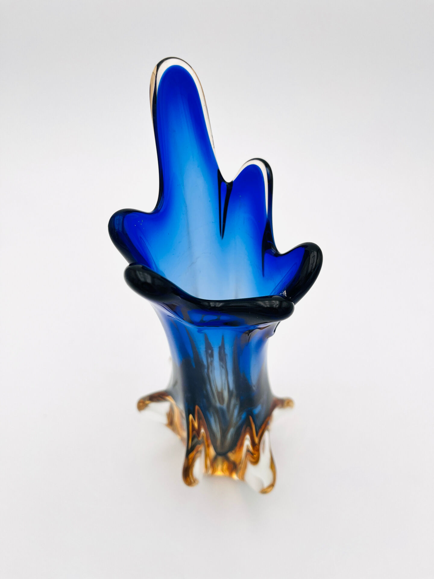 Murano Sommerso Vase Sculpture Chambord Model Blue Amber 26cm