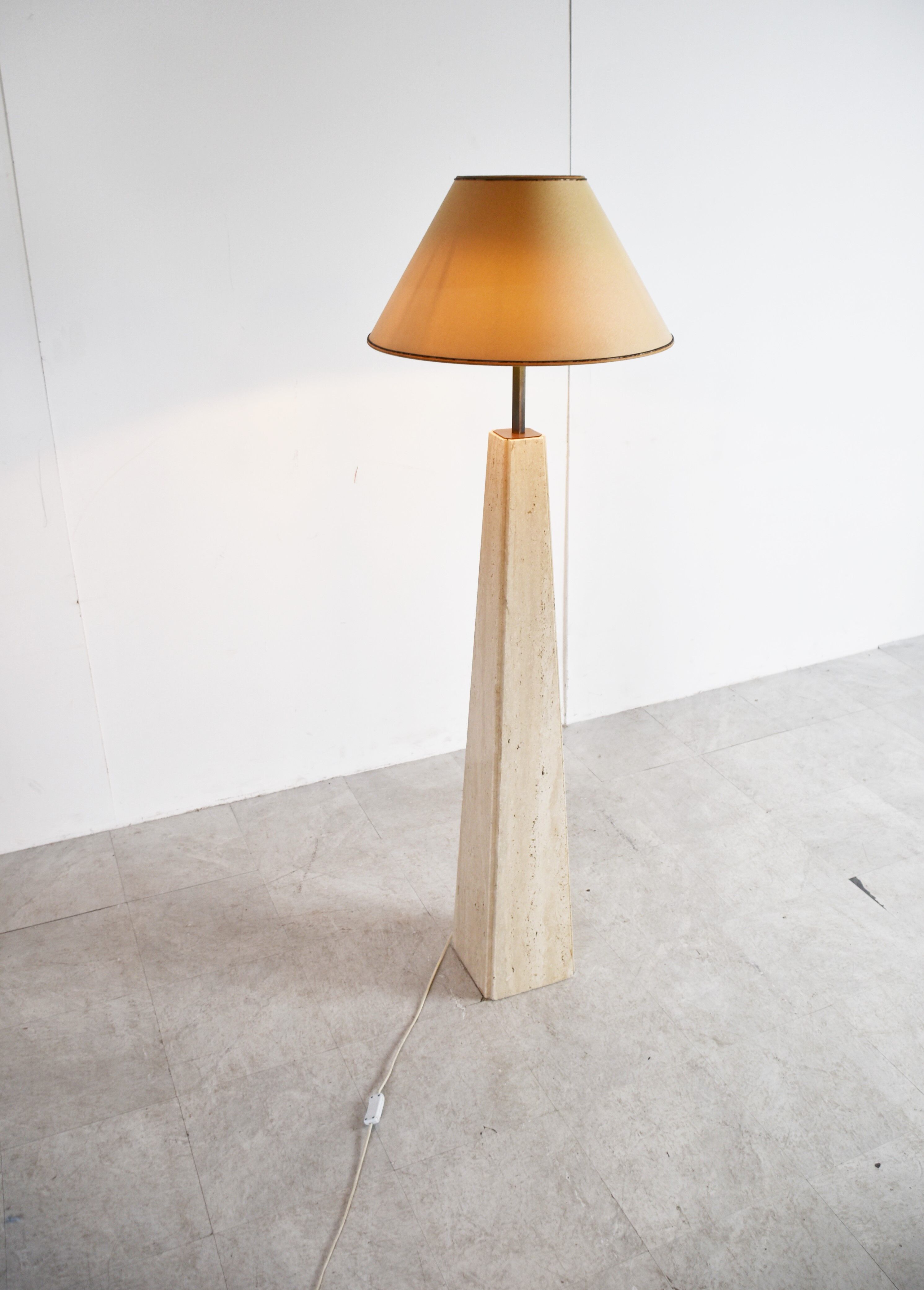 Conical travertine and brass floor lamp, 1970s by Camille Breesch
