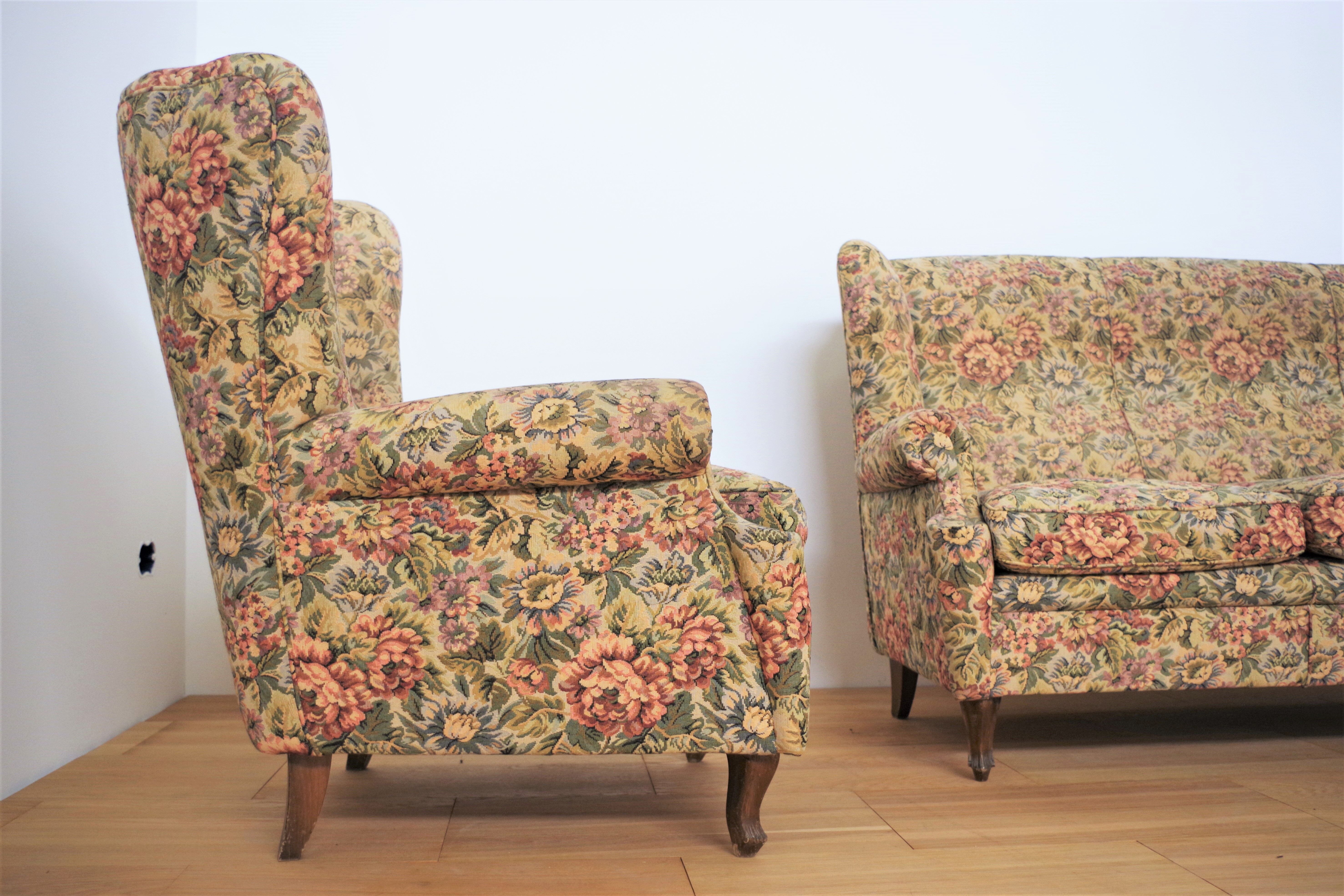 Baroque armchairs and sofa, 1950s, set of 3